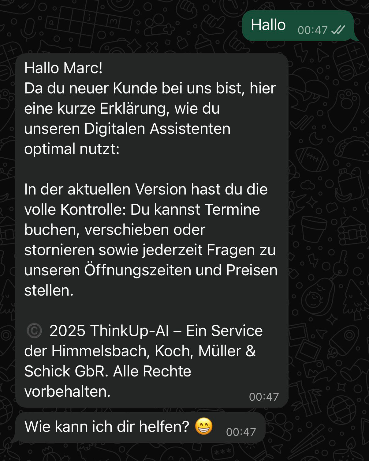 Chat-Beispiel: Begrüßung durch KI-Agent